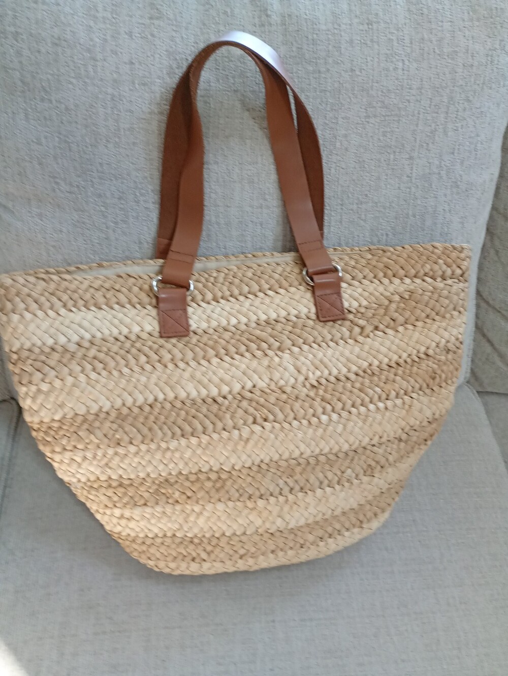 Joe Fresh | Natural Straw Tote with Brown Faux Leather Handles - Picture 2 of 5